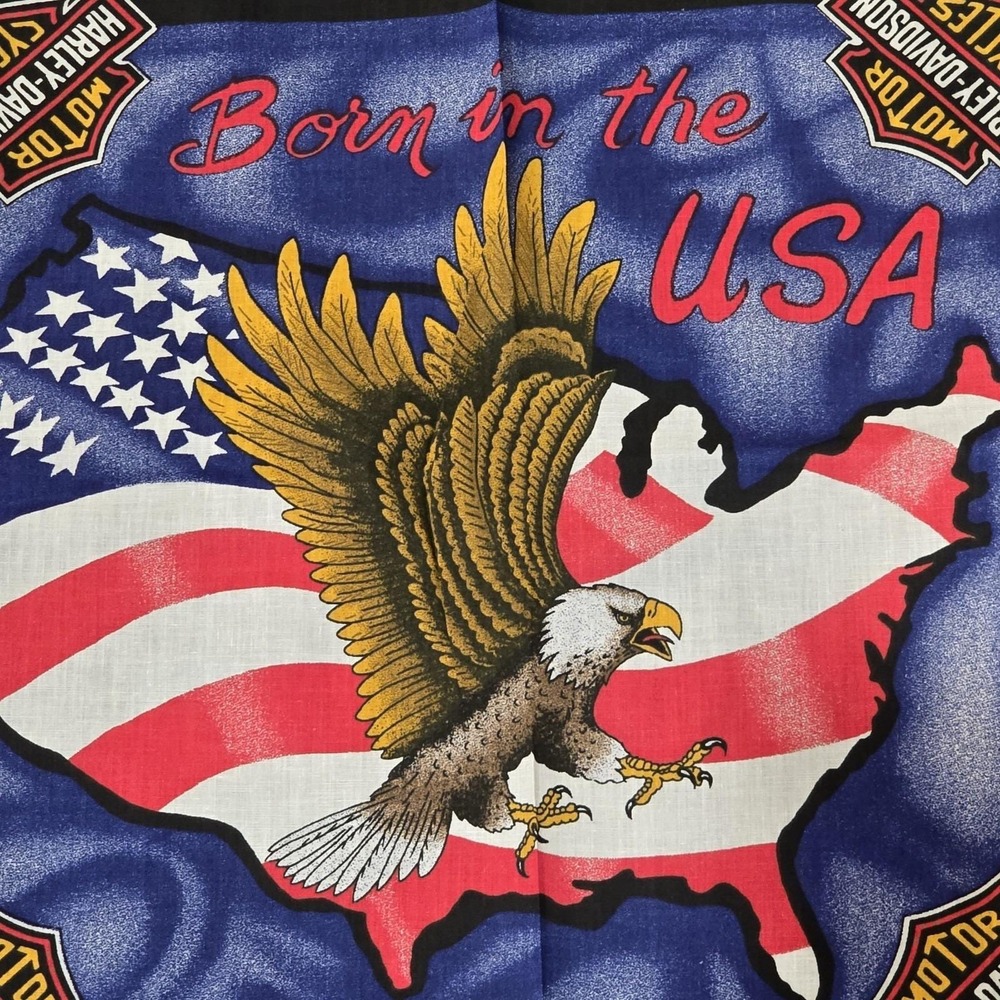 Harley Davidson Bandana Motorcycle Biker Born in the USA Flag American Eagle NOS - Picture 2 of 4
